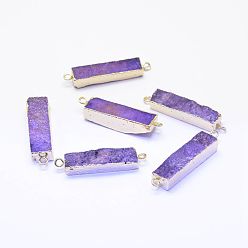 Сине-фиолетовый Гальванические природные друзы агат ссылки / разъемы, золотые, прямоугольные, синий фиолетовый, 30~45x8~9x4.5~7.5 мм, отверстие : 2 мм