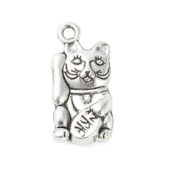 Античное Серебро Сплавочные подвески тибетского стиля, манеки-нэко, античное серебро, 23x11x4 мм, отверстие : 1.8 мм