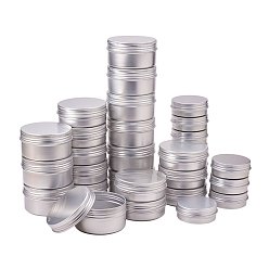 Platinum Round Aluminium Tin Cans, Aluminium Jar, Storage Containers for Cosmetic, Candles, Candies, with Screw Top Lid, Platinum, 5.2~6.8x2~3.5cm