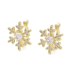 Настоящее золото 18K Покрытие стойки латунь микро-паве зажимное кольцо из циркония, без кадмия и без свинца, долговечный, снежинка, реальный 18 k позолоченный, 18.5x14.5x16 мм