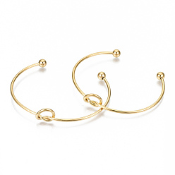 Golden 304 Stainless Steel Love Knot Cuff Bangle Making, with End Round Beads, Golden, Inner Diameter: 2-1/2 inch(63~66mm)