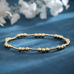 Золотой Латунные круглые бусины эластичные браслеты для женщин, золотые, внутренний диаметр: 6-7/8 дюйм (17.5 см)