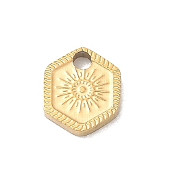 Doré  304 charmes en acier inoxydable, hexagone avec des breloques soleil, or, 8x7x1.5mm, Trou: 1.4mm