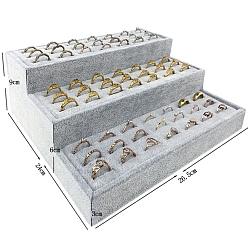 Grau 3 mehrstöckiger Ringständer aus Samt, Ring Schmuck Organizer Halter, Grau, 26.5x24x9 cm