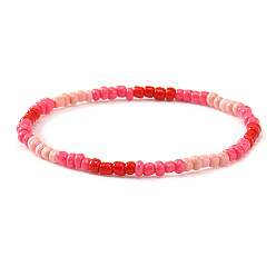 Бледно-Розовый Браслеты из стеклянных бусин, составные браслеты для женщин, круглые, розовый жемчуг, 6.89 дюйм (17.5 см)