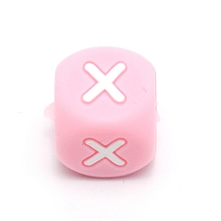Letter X Silicone Alphabet Beads for Bracelet or Necklace Making, Letter Style, Pink Cube, Letter.X, 12x12x12mm, Hole: 3mm