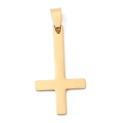 Настоящее золото 18K 201 подвески из нержавеющей стали, крест очарование, лазерная резка, реальный 18 k позолоченный, 37x20.5x1.5 мм, отверстие : 7x4 мм