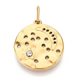 Кристалл 304 подвески из нержавеющей стали, со стразами, ионное покрытие (ip), плоский круг со звездой луной, с целью перехода в кольце, кристалл, 17.5x15x2 мм