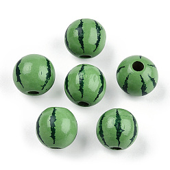 Medium Sea Green Spray Painted Wood Beads, Printed Beads, Round, Medium Sea Green, 15~16x14~15mm, Hole: 3~4mm