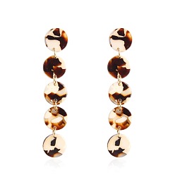 White Alloy Dangle Earrings, with Resin and 925 Sterling Silver Pin, Flat Round, Golden Plated, White, 65x12mm