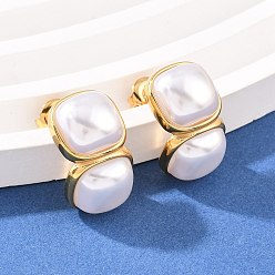 Золотой 304 квадратные серьги-гвоздики из нержавеющей стали и искусственного жемчуга из АБС-пластика, ионное покрытие (ip), золотые, 20x12 мм