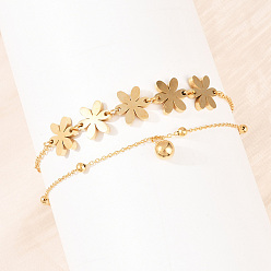 Золотой Цветок 304 цепочки из нержавеющей стали, двухслойные браслеты на лодыжку, браслеты-талисманы для женщин, ионное покрытие (ip), долговечный, золотые, 10.24 дюйм (26 см)