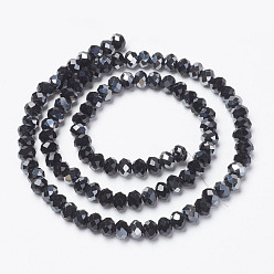 Black Electroplate Opaque Glass Beads Strands, Half Gray Plated, Faceted, Rondelle, Black, 3x2mm, Hole: 0.8mm, about 165~169pcs/strand, 15~16 inch(38~40cm)