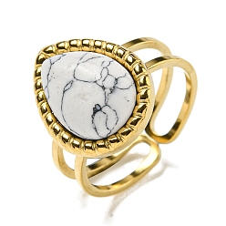 Настоящее золото 18K Ионное покрытие (ip) 304 открытые манжеты из нержавеющей стали, синтетические бирюзовые кольца-капли на палец для женщин и мужчин, реальный 18 k позолоченный, регулируемый