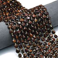 Тигровый глаз Нити бусин из натурального красного тигрового глаза, граненый шестиугольный разрез, плоско-круглые, с бисером, 8~8.5x5 мм, отверстие : 0.8 мм, около 36 шт / нитка, 15.16''~15.24'' (38.5~38.7 см)