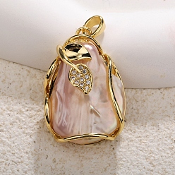 Золотой Подвески из раковины, с латунной найти, слезинка с подвеской в виде листьев, золотые, 35x21 мм