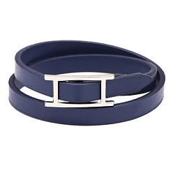 Midnight Blue Adjustable Imitation Leather Double Wrap Bracelets, with Alloy Magnetic Clasps, Midnight Blue, 15.15 inch(38.5cm), 7mm