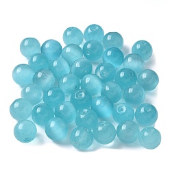 Темно-бирюзовый Бусины Кошачие Глаза, круглые, за половину пробурено бисера, темные бирюзовый, 10 мм, отверстие : 1 мм