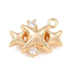 Real 14K Gold Filled 304 dijes de circonita cúbica transparentes micro pavé de acero inoxidable, encantos de estrella triple, larga duración plateado, real 14 k lleno de oro, 14.5x13x5 mm, agujero: 1.3 mm