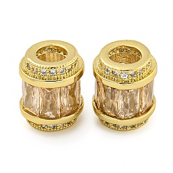 Седло Коричневый Реечное покрытие латунь микро паве кубический цирконий европейские бусины, долговечный, без свинца и без кадмия, колонка, реальный 18 k позолоченный, седло коричневый, 11.5x10 мм, отверстие : 4.5 мм