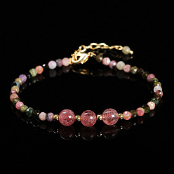 Турмалин Браслеты из круглых бусин из натурального турмалина и клубничного кварца, внутренний диаметр: 2-1/8 дюйм (5.5 см)