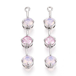 Платинированный Латунные микропаве прозрачные подвески с фианитом, плоско-круглые, Реальная платина, 28~29x5~5.5x4 мм, отверстие : 1 мм