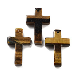 Тигровый глаз Природных тигровый глаз подвески, крест прелести, 30.5x20x6 мм, отверстие : 1.4 мм