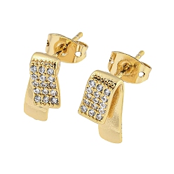 Real 18K Gold Plated Brass Micro Pave Cubic Zirconia Stud Earrings, Real 18K Gold Plated, 13x6mm
