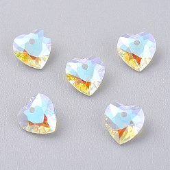 Crystal Shimmer Стеклянные стразы подвески, граненые, сердце, кристальное мерцание, 8x8x4 мм, отверстие : 1 мм