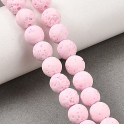 Pink Hilos de cuentas de roca de lava sintética teñidas, rondo, rosa, 8.5~9 mm, agujero: 1.4 mm, sobre 48 unidades / cadena, 15.47'' (39.3 cm)