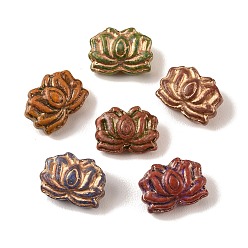 Цветок Краски для выпечки стеклянные бусины, металла обвитые, разноцветные, лотос, 11x15x6.5 мм, отверстие : 1.2 мм