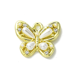 Golden Anhänger aus Legierung und Strass, mit Harz, Schmetterling, golden, 14.5x18x4.5 mm, Bohrung: 1.8 mm