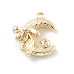 Золотой Латунные микро проложить кубического циркония подвески, без кадмия, без никеля и без свинца, подвески-бантики и луны, золотые, 14.5x13x4.5 мм, отверстие : 1.2 мм