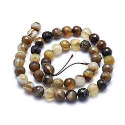 Coffee Natural Agate Beads, Dyed, Faceted Round, Coffee, 8mm, Hole: 1mm, about 48pcs/strand, 14.1 inch(36cm)