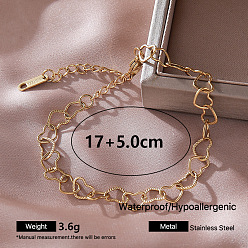Oro Collares de cadena con eslabones en forma de corazón de acero inoxidable estilo vintage para mujer, dorado, 304 pulgada (6.69 cm)