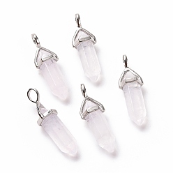 Стеклянный Камень Арбуза Подвески из розового арбузного камня с острыми краями, граненые, с латунной фурнитурой платинового цвета, без свинца и без кадмия, пуля, 27~30x9~10x7~8 мм, отверстие : 4x3 мм