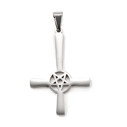 Нержавеющая Сталь Цвет 304 Подвески в виде креста Святого Петра из нержавеющей стали, христианский перевернутый крест со звездой, с 201 держателями для ледоруба из нержавеющей стали, цвет нержавеющей стали, 46x30x2 мм, отверстие : 9x5 мм