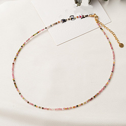 Морганит Ожерелья из круглых бусин из натурального морганита, украшения из нержавеющей стали для женщин, золотые, 15.35 дюйм (39 см)