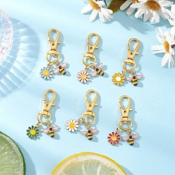 (52) Непрозрачная лаванда Подвесные украшения из сплава с эмалью в виде цветов и пчел, с цинковым сплавом застежками омаров коготь, разноцветные, 46 мм