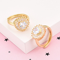 Настоящее золото 18K Латунные кольца-манжеты с микропаве и прозрачным цирконием для женщин, без кадмия и без свинца, овальные с сердцем, реальный 18 k позолоченный, 14 мм, внутренний диаметр: 17.5 мм, овальный : 14x15 mm