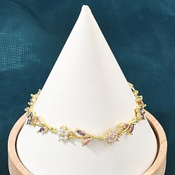 Coloré Bracelets en laiton pavé de zirconiums cubiques à maillons en forme de fleur pour femmes, crémaillère plaquage, plaqué longue durée, sans cadmium et sans plomb, réel 18 k plaqué or, colorées, 7.44 pouce (18.9 cm)