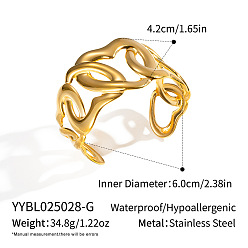 Настоящее золото 18K Сердце в винтажном стиле 304 открытая манжета из нержавеющей стали для женщин, полый, реальный 18 k позолоченный, внутренний диаметр: 2-3/8 дюйм (6 см)