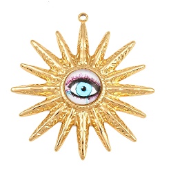 Real 18K Gold Plated 304 Stainless Steel & Plastic Pendants, Sun with Eye Charms, Ion Plating(IP), Long-Lasting Plated, Real 18K Gold Plated, 43.5x40x6.5mm, Hole: 1.6mm