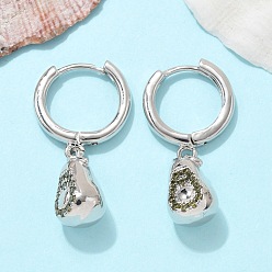 Pear Латунные кубических серьги циркония обруч, без свинца и без кадмия, платина, груша, 27x7.5 мм