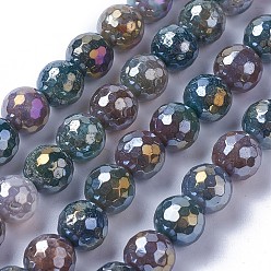 (RRHB277) Кристалл на подкладке из медово-бежевого цвета Гальваническое покрытие из натурального индийского агата, граненые, круглые, 10 мм, отверстие : 1.2 мм, около 39 шт / нитка, 15.1~15.7 дюйм (38.5~40 см)