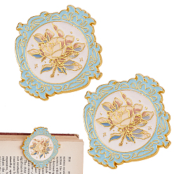 Бледно-бирюзовый Зажимы из сплава, для бумажного документа, школьные офисные принадлежности, плоские круглые с цветком, бледные бирюзовая, 45x45x16 мм