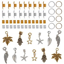 Mixed Color Hair Styling Tools Kits, with Aluminum Wire Hair Coil Cuffs, Dread Cuff Coil, Iron Jump Rings and Alloy European Dangle Charms, Mixed Color, 130pcs/set