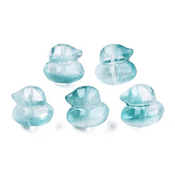 Medium türkis Transparente sprühlackierte Glasperlen, Ente, Medium türkis, 11.5x12x10.5 mm, Bohrung: 1 mm