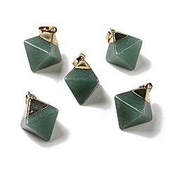Зеленый Авантюрин Естественный зеленый авантюрин подвески, с фурнитурой латунной золотого тона, ромб, 24~26x21~23x16~17 мм, отверстие : 4.5x8 мм