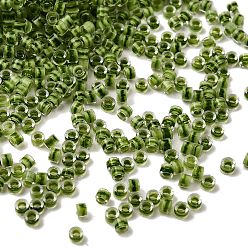 Темно-оливково-зеленый Цилиндрические стеклянные бусины, прозрачные цвета внутри, темно-оливковый зеленый, 2.5x1.8 мм, отверстие : 2 мм, Около 2700 шт / 450 г